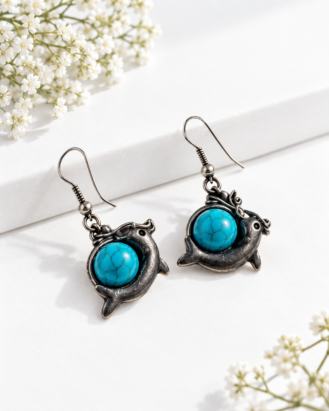 Turquoise Elephant Charm Earrings
