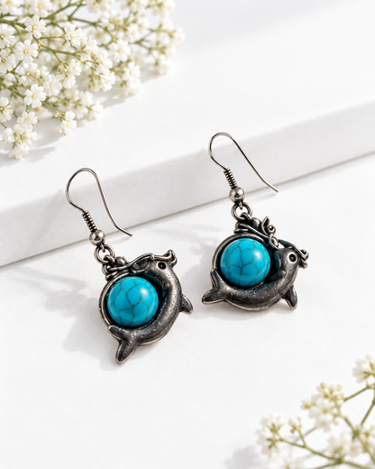 Turquoise Elephant Charm Earrings