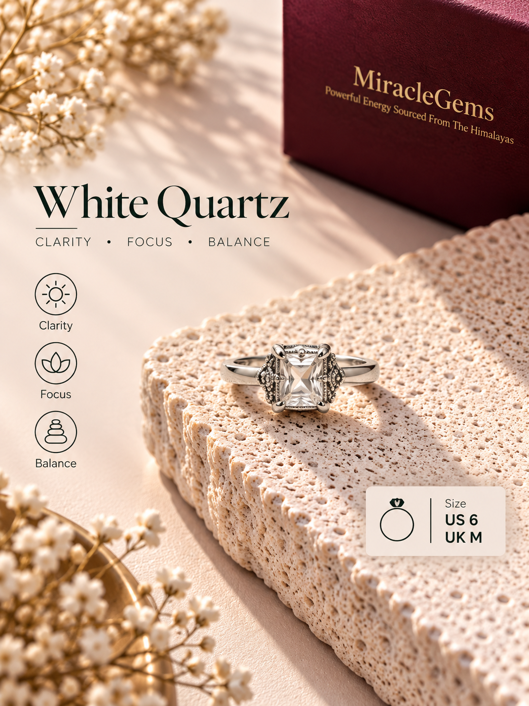 White Quartz Radiance Ring